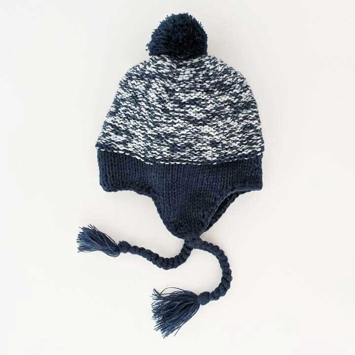 Baby Marled Earflap Beanie Hat- Atlantic Blue