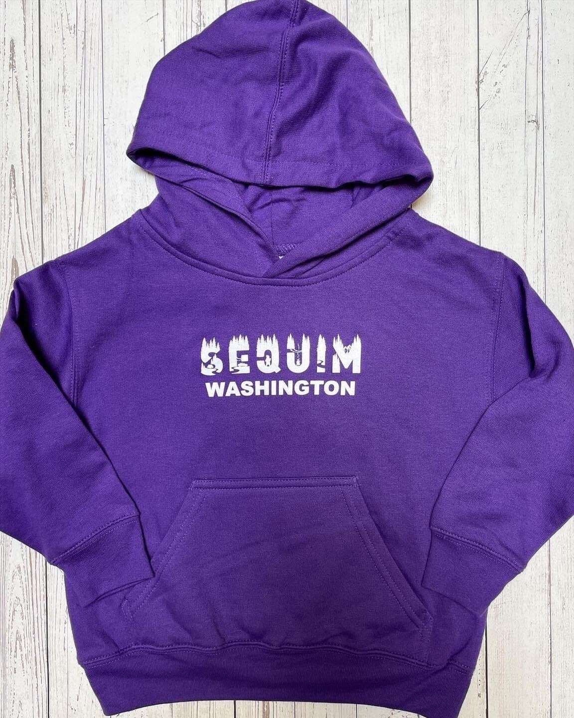 Sequim, WA Kids Pocket Hoodie- Purple