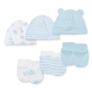 Little Me Baby Safari 6 Piece Hat and Mitten Set