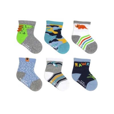 Robeez 6pk Infant Socks- Cool Dinos
