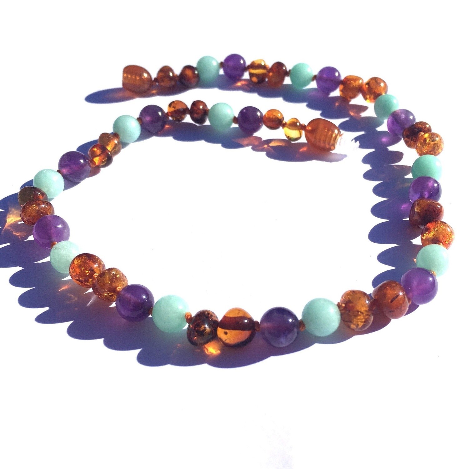 Amber Goose Infant Amber &amp; Gemstone necklace- Bluebell