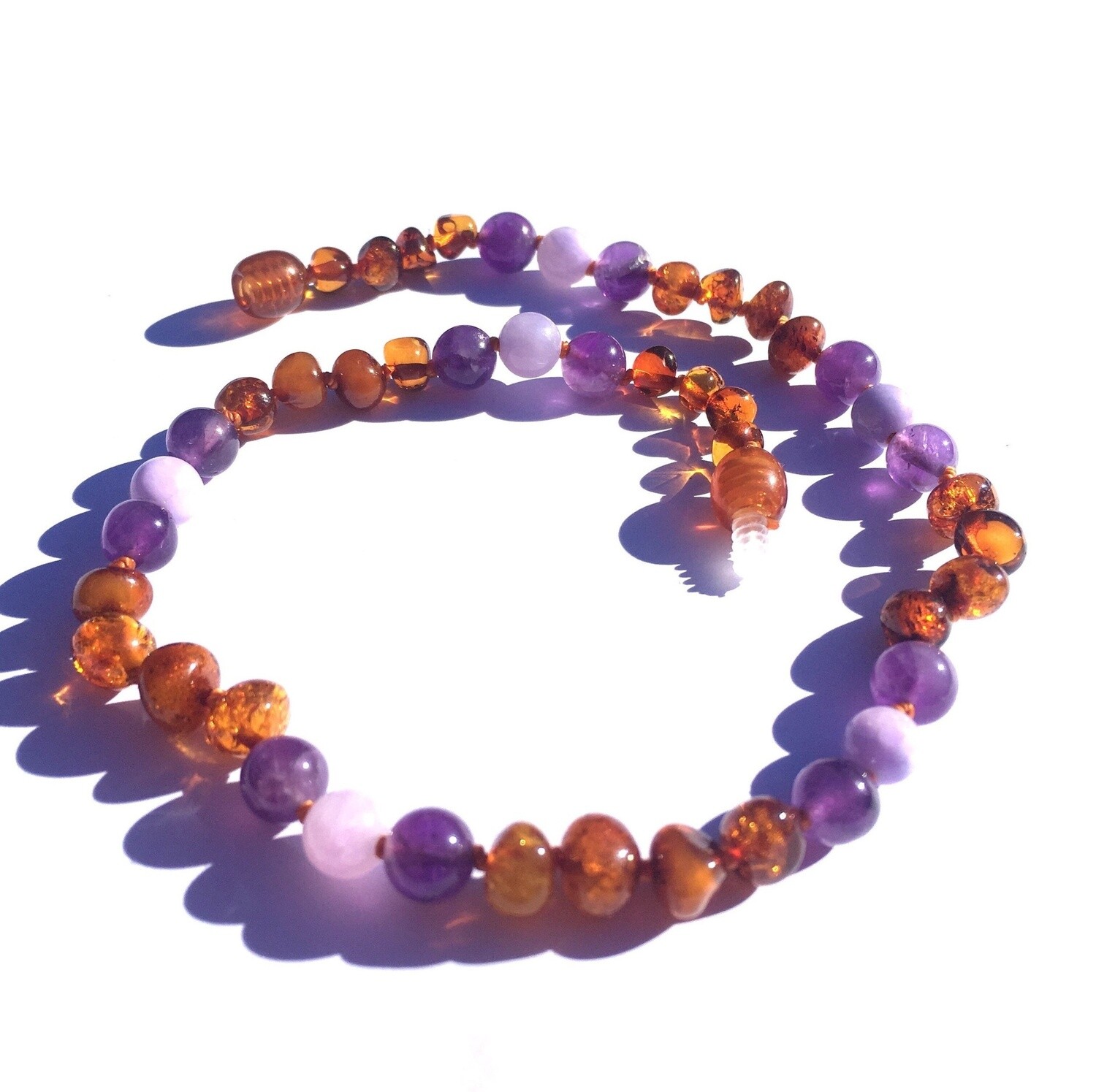 Amber Goose Infant Amber &amp; Gemstone Necklace- Violet