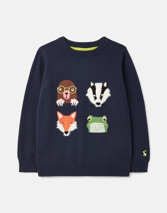 Joules Zany Animal Sweater- Navy Faces