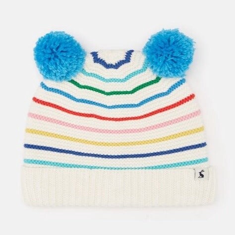 Joules PomPom Striped Hat- Turquoise