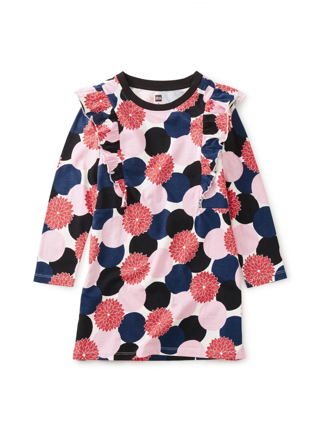 Tea Ruffle Sleeve A-Line Dress- Kimono Dots