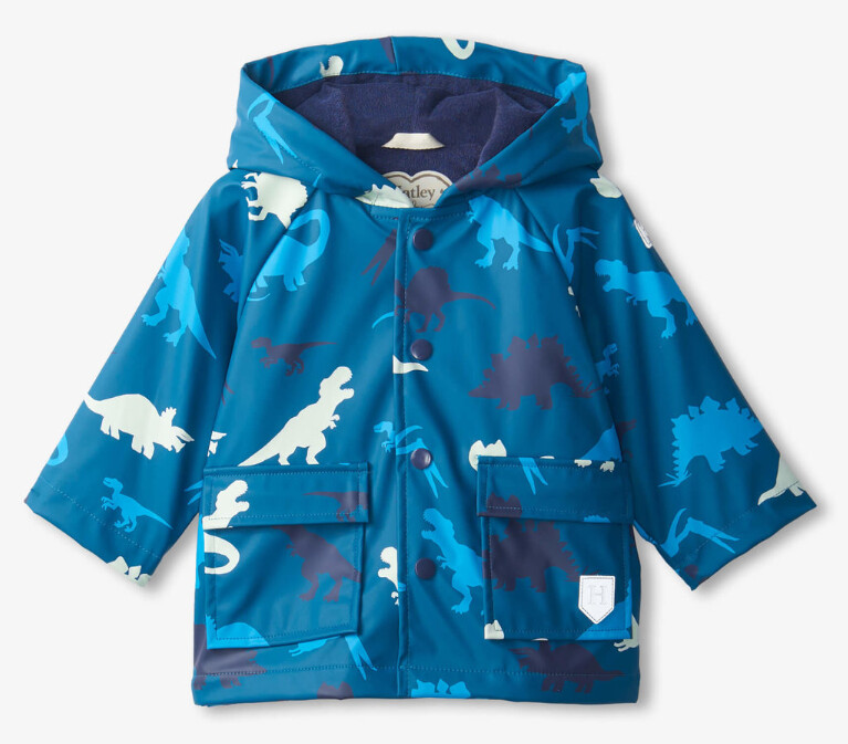Hatley Infant Color Changing Rain Jacket- Blue Dino, Size: 9-12m