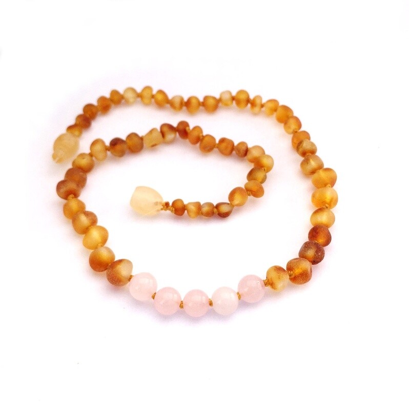 Amber Goose Infant Amber &amp; Gem Necklace- Honey &amp; Rose