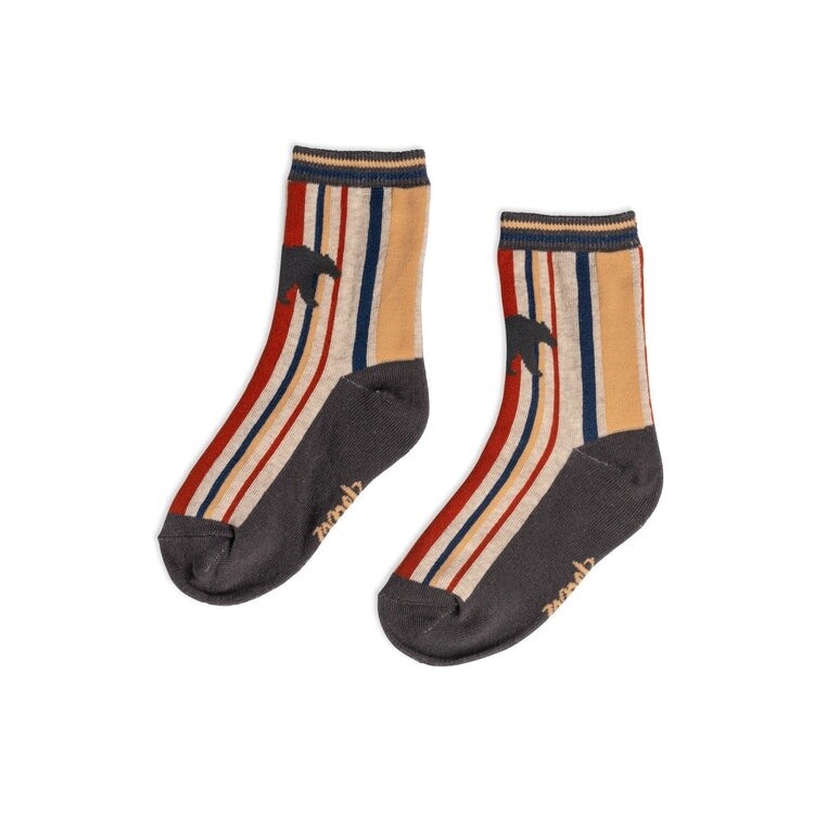 Deux Par Duex Striped Socks- Gray