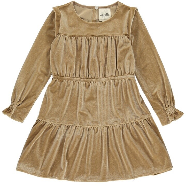 Vignette Velour Dress- Gold