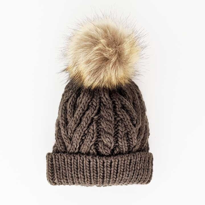 Pompom Cable Winter Hat- Loden