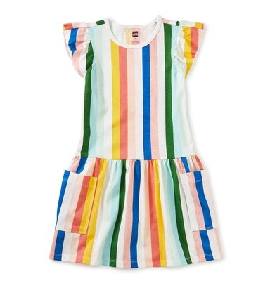 Tea Flutter Sleeve Pocket Dress- Lisbon Stripe