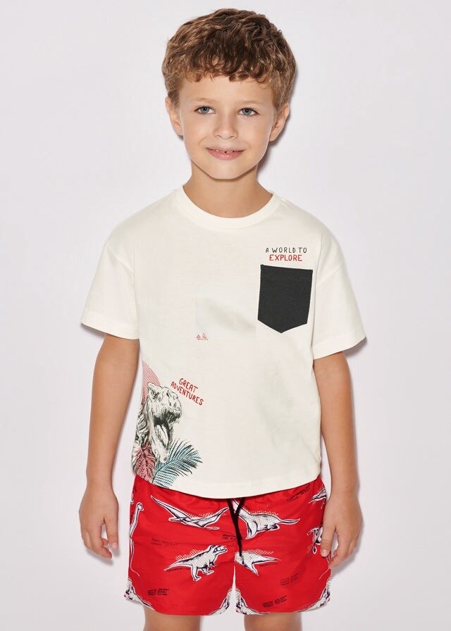 Mayoral Dino Swim Trunks- Red