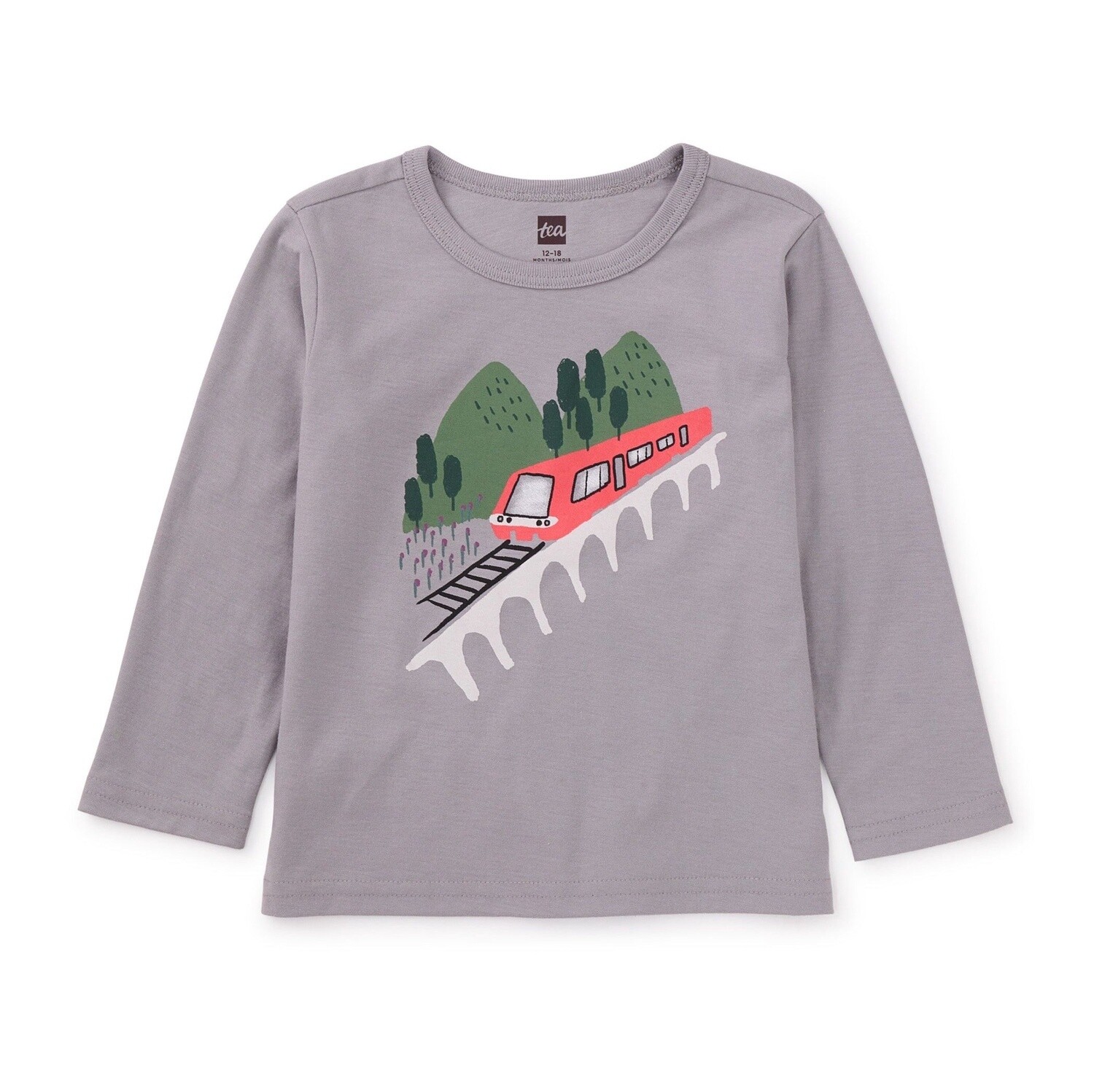 Tea Infant Train Graphic Tee- Gray