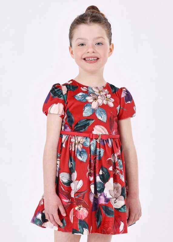 Mayoral velvet dress- Red Floral