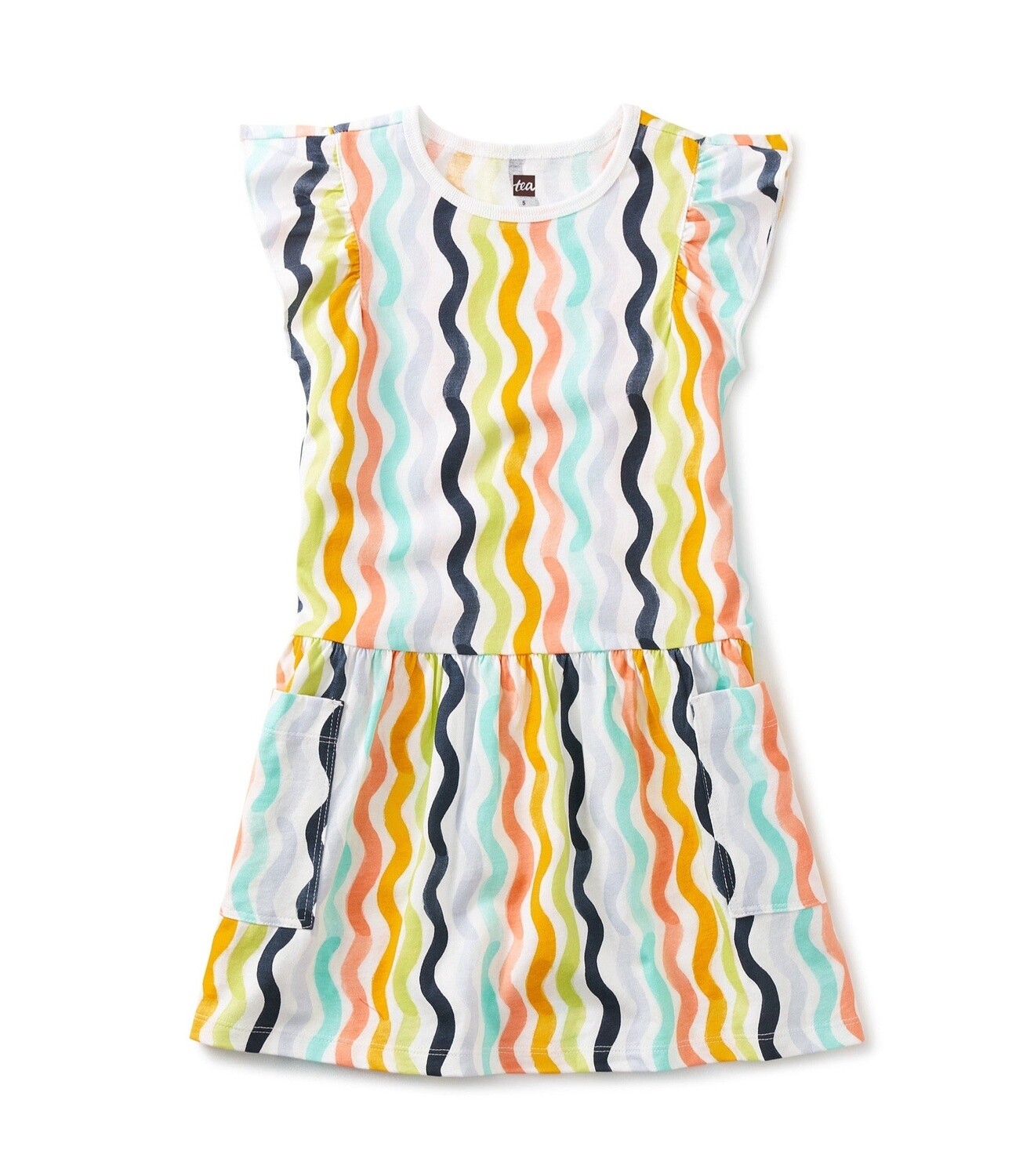 Tea Flutter Sleeve Pocket Dress- Rainbow Stripe