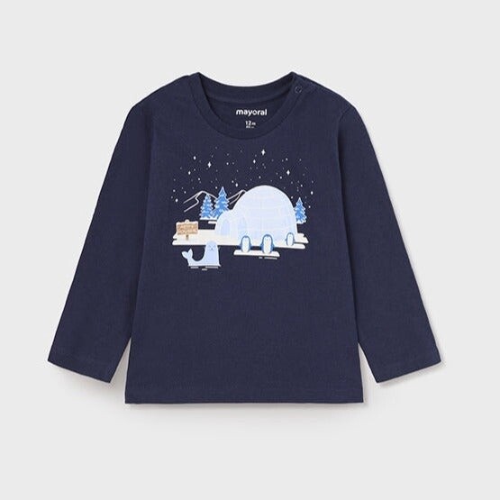 Mayoral Infant Long Sleeve Igloo Tee- Navy