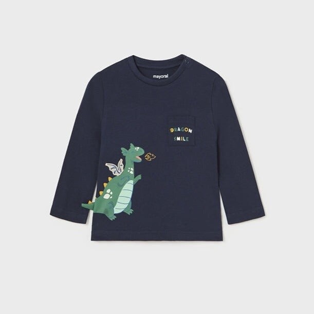 Mayoral infant applique dragon shirt- navy