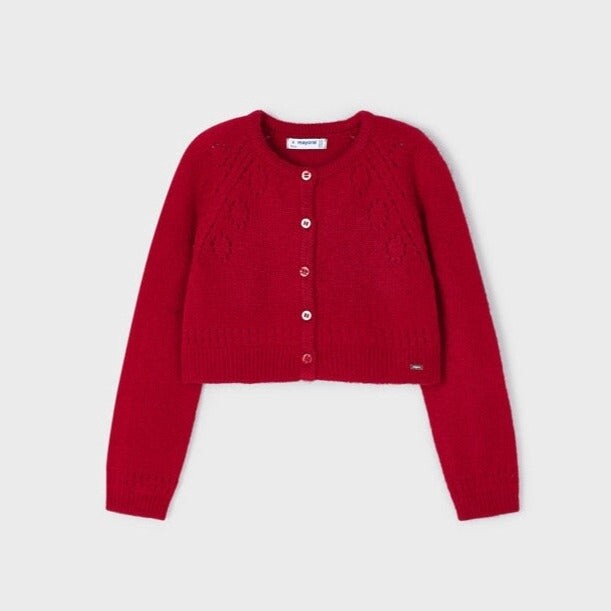 Mayoral openwork knit cardigan- Red, Size: 2