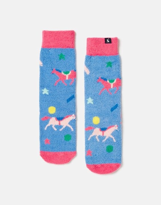 Joules Fluffy Horse Socks- Light Blue