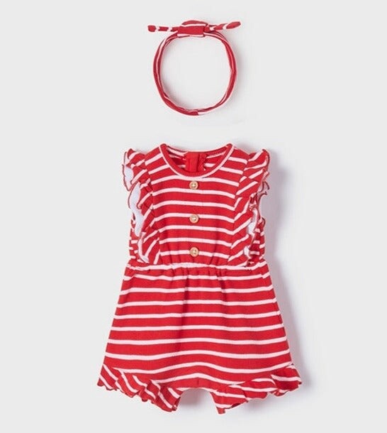 Mayoral ECOFRIENDS striped romper &amp; headband- red