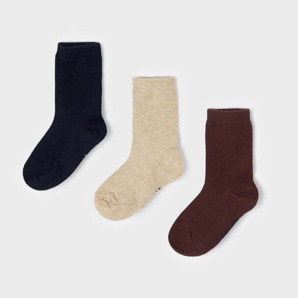 Mayoral 3 Pack Solid Socks- Navy/Beige/Plum