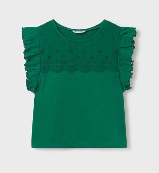 Mayoral Jr Girls Eyelet Tee- Emerald Green