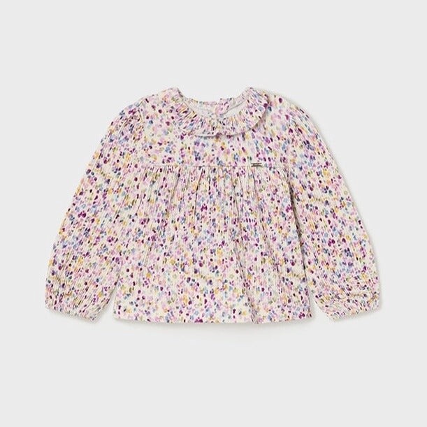 Mayoral Long Sleeve Floral Blouse- Peony, Size: 3-6m
