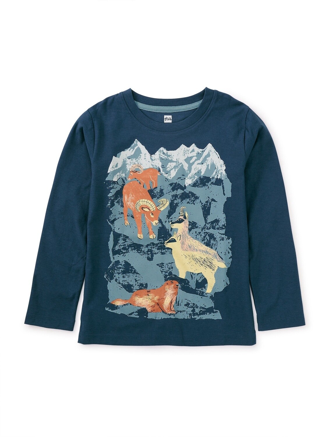 Tea Mountain Goat Baby Tee- Bedford Blue