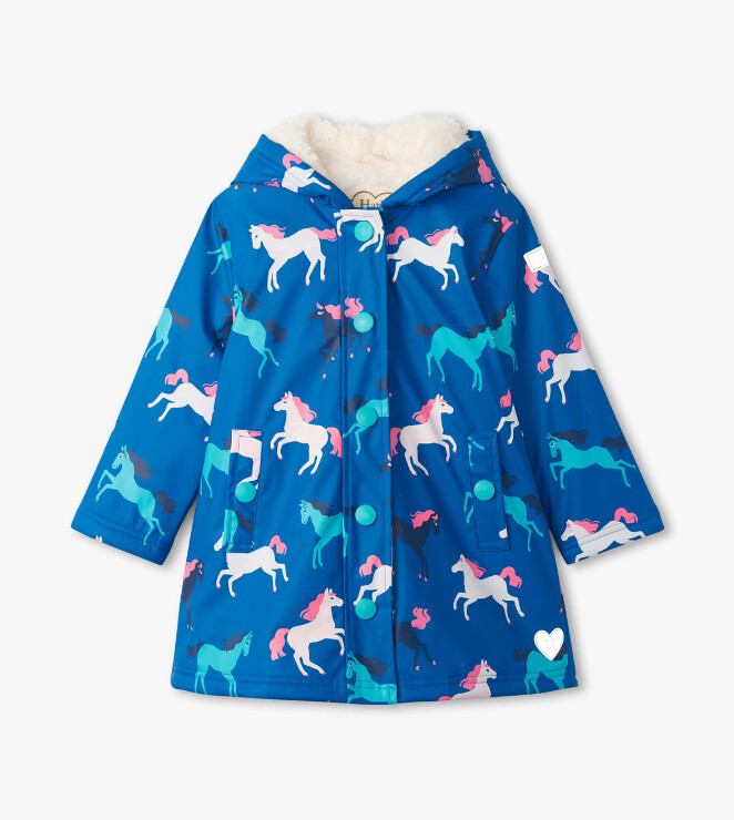 Hatley Color Changing Rain Jacket- Blue Horses