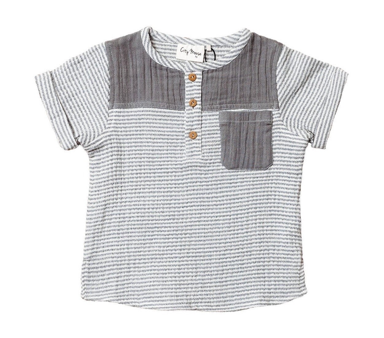 City Mouse Pocket Tee- Slate Stripe