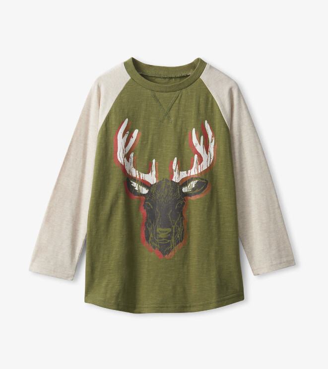 Hatley Elk Raglan Tee- Olive Green