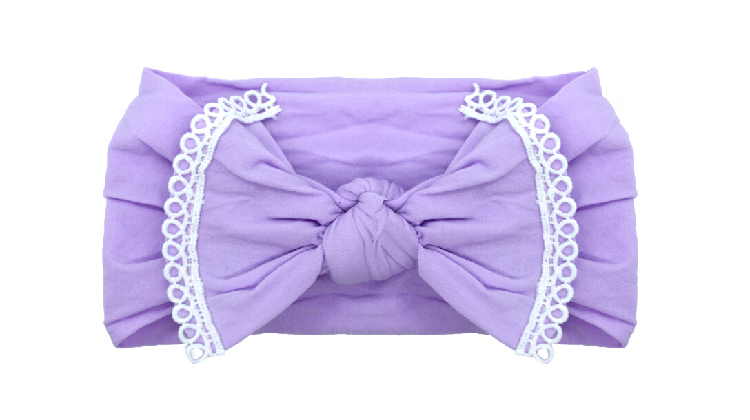 Nylon Lace Trim Bowknot Headband- Lavender