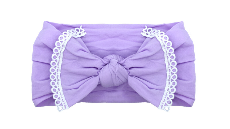Nylon Lace Trim Bowknot Headband- Lavender
