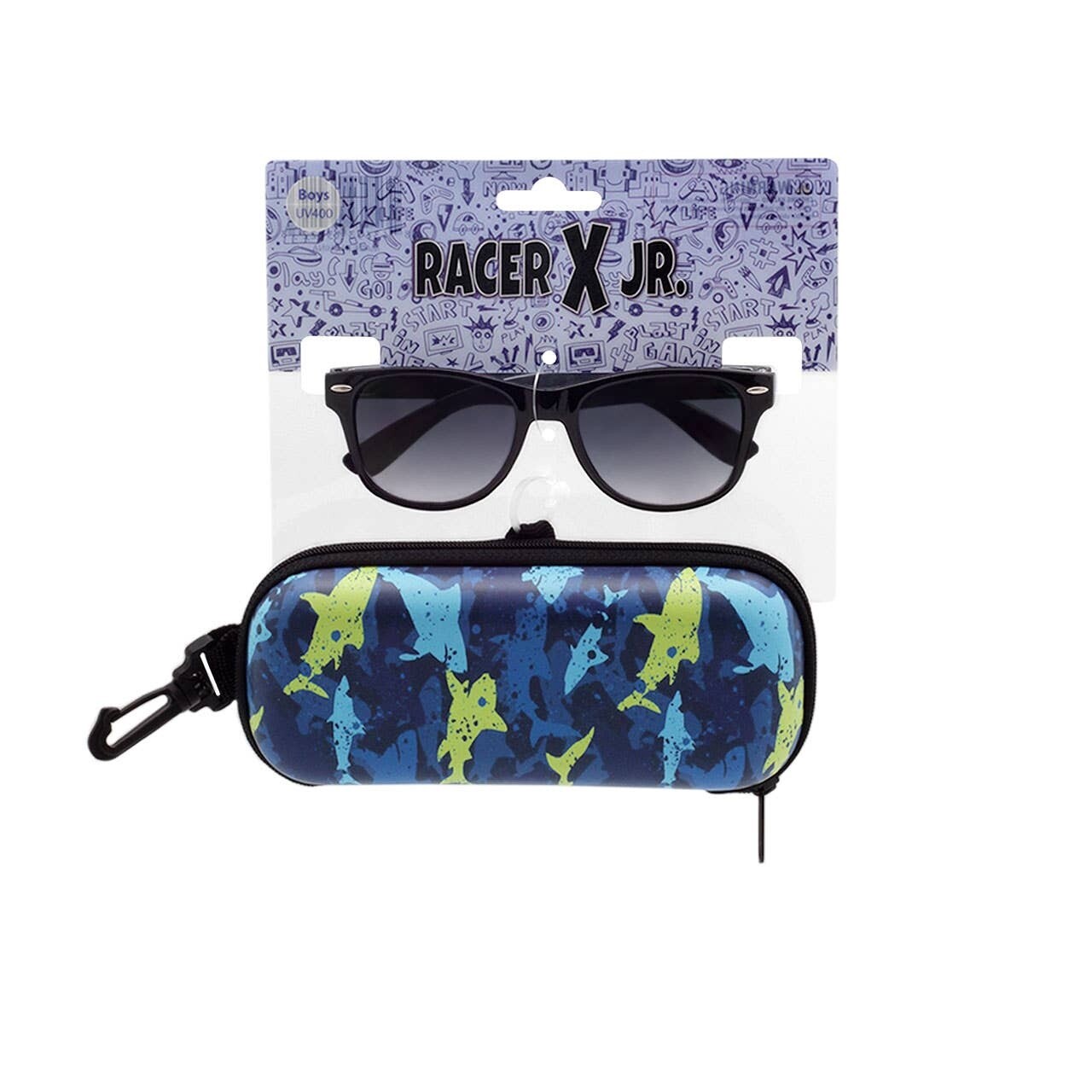 Shark Eyes Boys Sunglasses With Matching Case- Black
