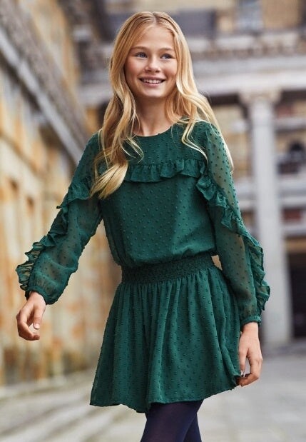 Mayoral Swiss Dot Dress- Duck Green
