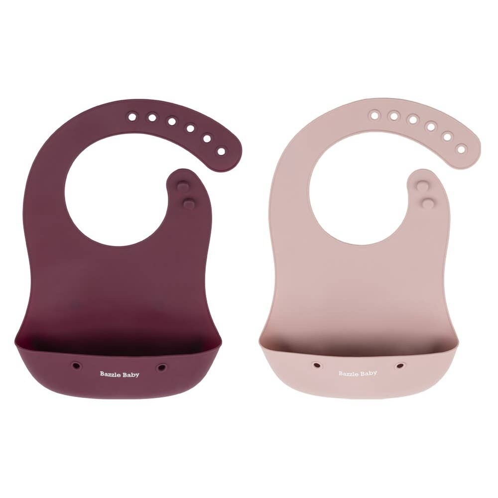 Bazzle Baby - 2pk Silicone feeding bib- Cranberry/Pink