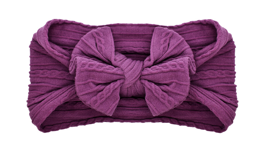 Cable Knit Nylon Bow Headband- Purple