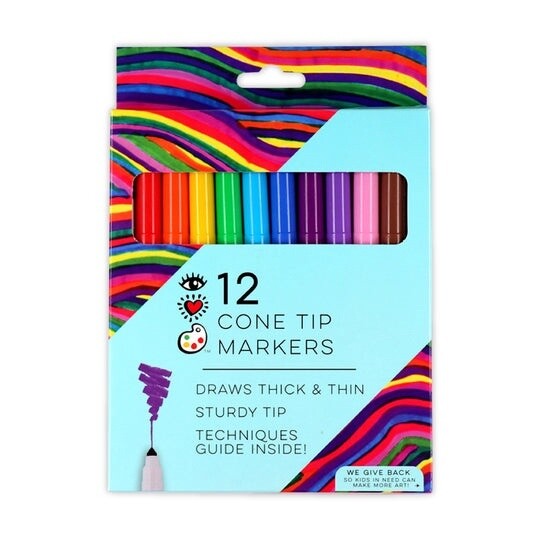 Bright Stripes Cone Tip Markers- 12 pk