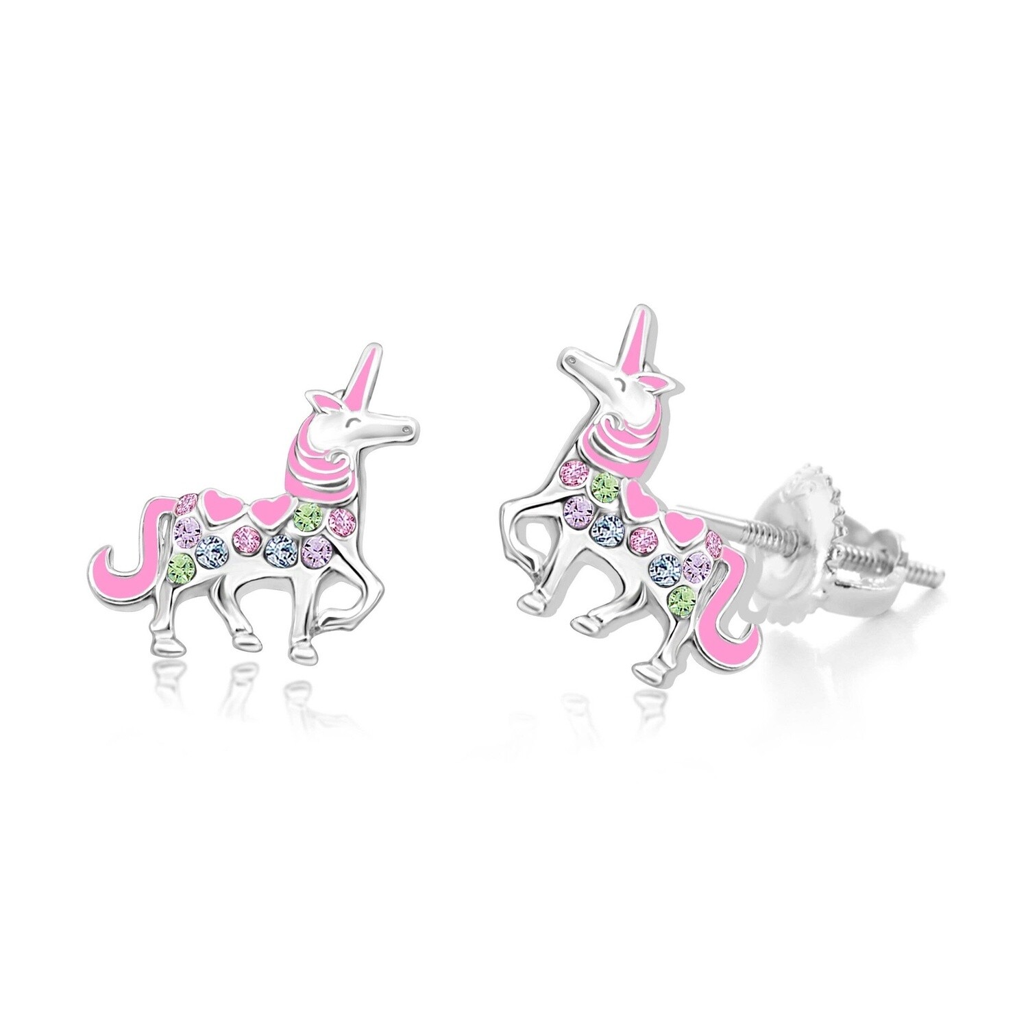 Chanteur - Pink Unicorn with Multi Crystals Screwback Earrings