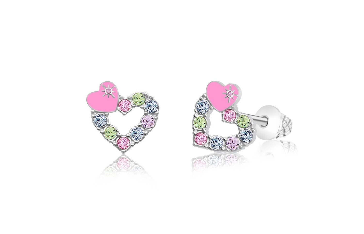 Chanteur - Open Heart Pink Screwback Earrings - Multi Colored