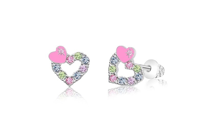 Chanteur - Open Heart Pink Screwback Earrings - Multi Colored