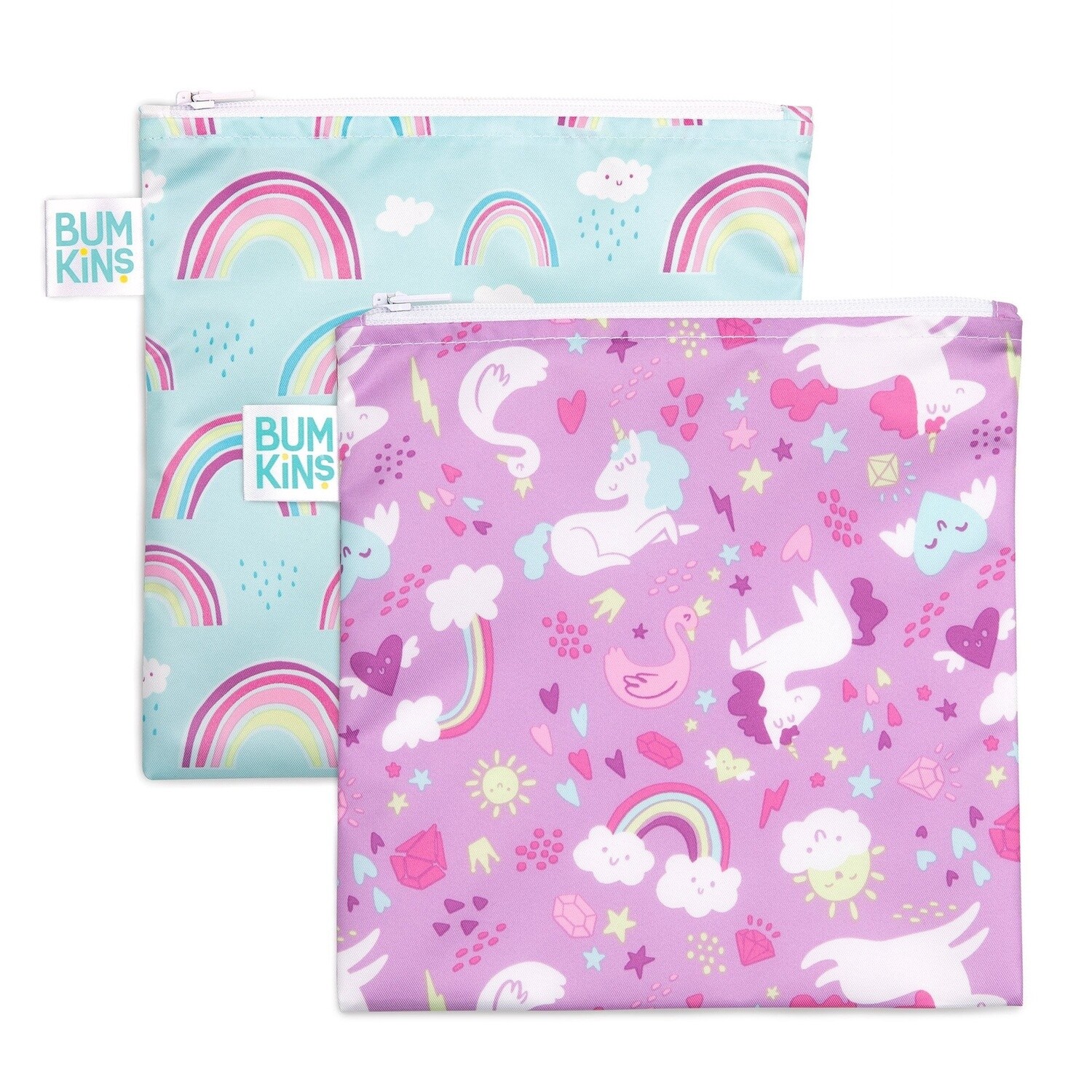 Bumkins 2 pack large snack bags- unicorns &amp; rainbows