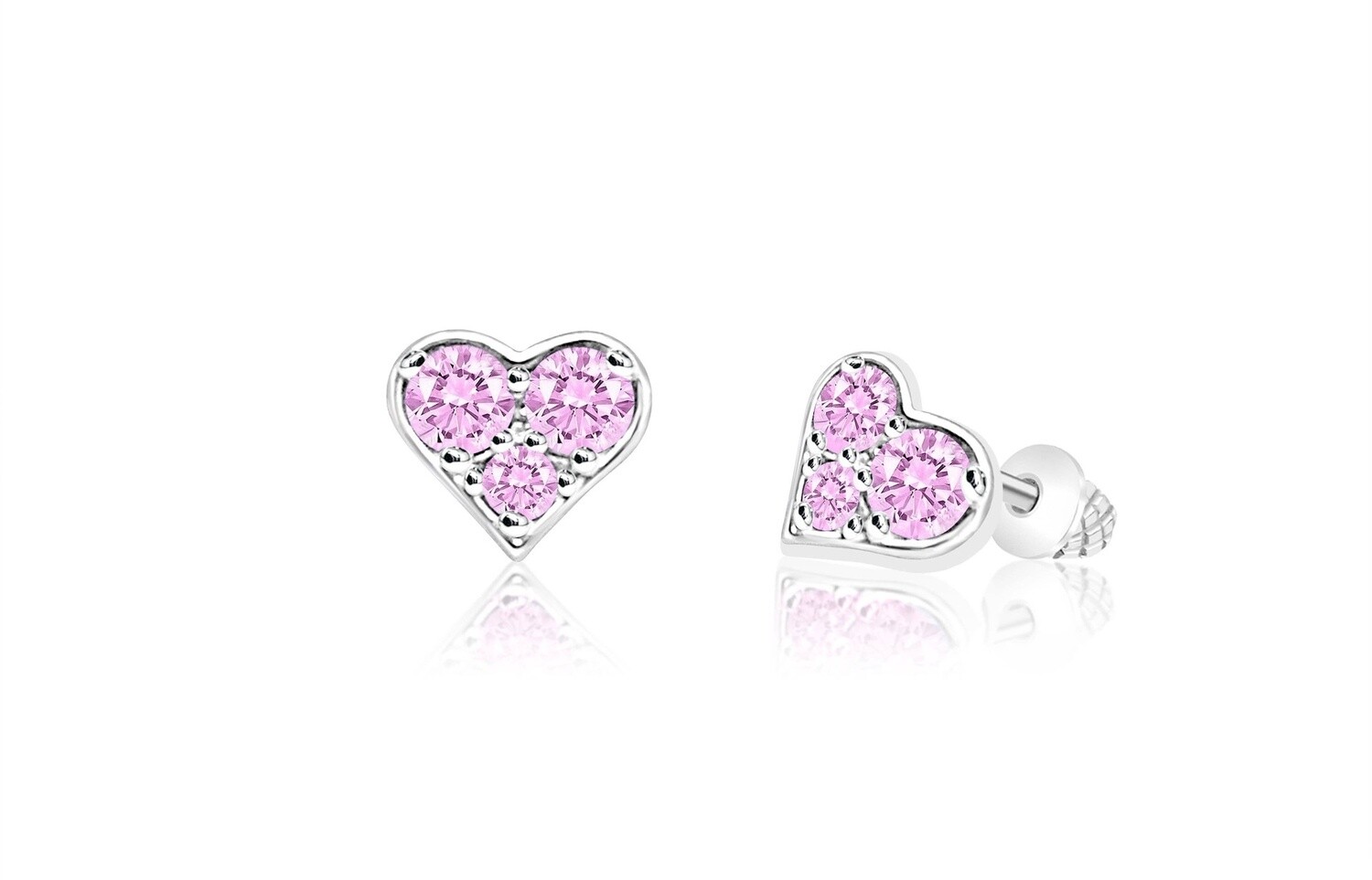 Chanteur - Heart Pink Crystal Palladium Plating Screwback Stud Earring