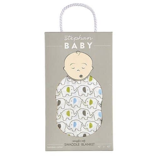 Stephan Baby- Swaddle Blanket- Blue Elephant Print