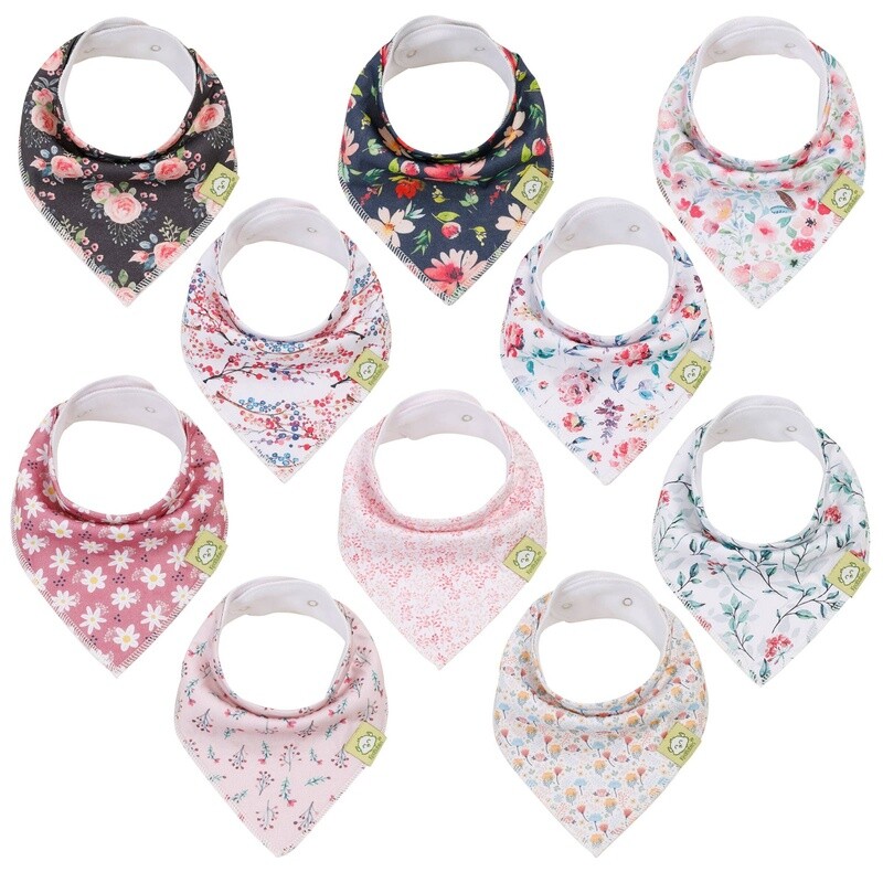 KeaBabies 10-Pack Baby Bandana Bibs- Tea Party