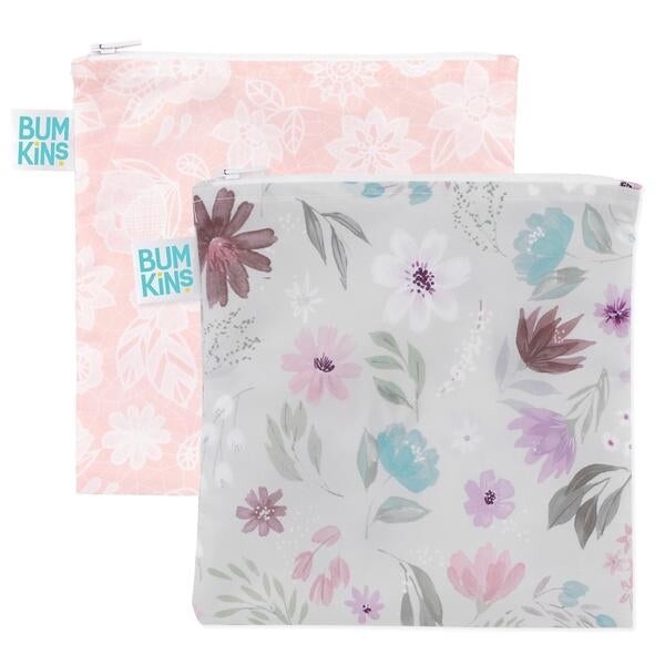 Bumkins 2pk large snack bag- floral &amp; lace