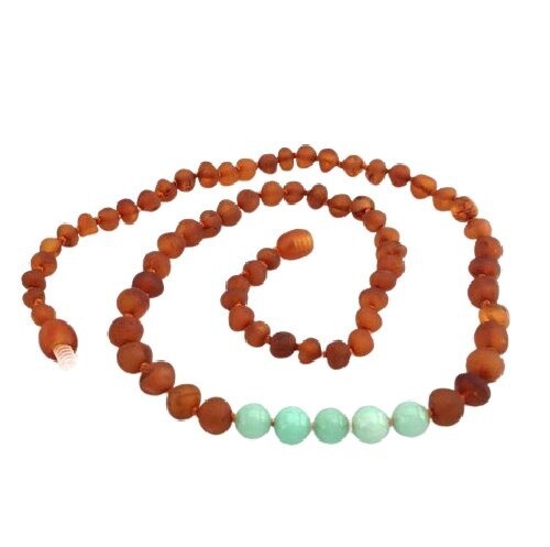 Amber Goose Infant Amber &amp; Gem Necklace in Medium - Amazonite