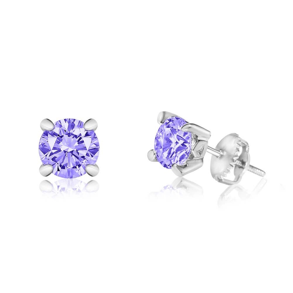 Chanteur - CZ February Birthstone Amethyst Screwback Earrings