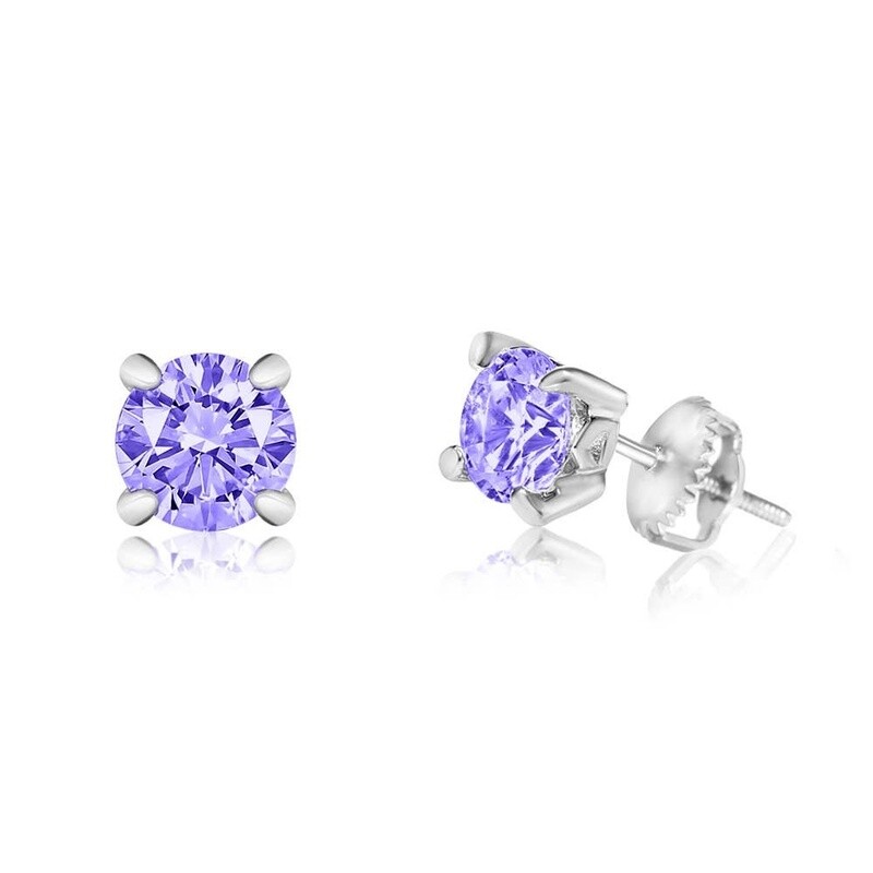 Chanteur - CZ February Birthstone Amethyst Screwback Earrings