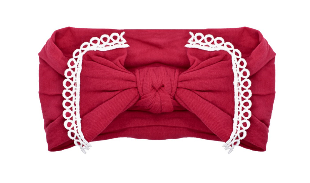 Nylon Lace Trim Bowknot Headband- Raspberry